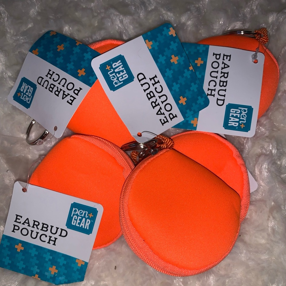 5 lot Pen+Gear - Earbud Pouch - Soft Sides - Zipper - Earbud/Cord Storage orange